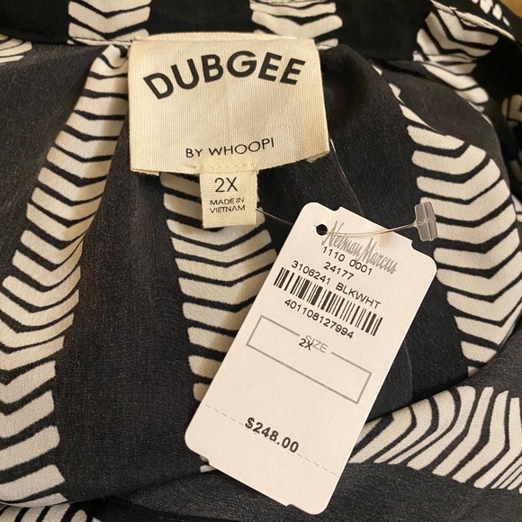 DUBGEE By Whoopi Button Black White Long Sleeve Hi-Low Belted Tunic Dress SZ-2X - Picture 7 of 7